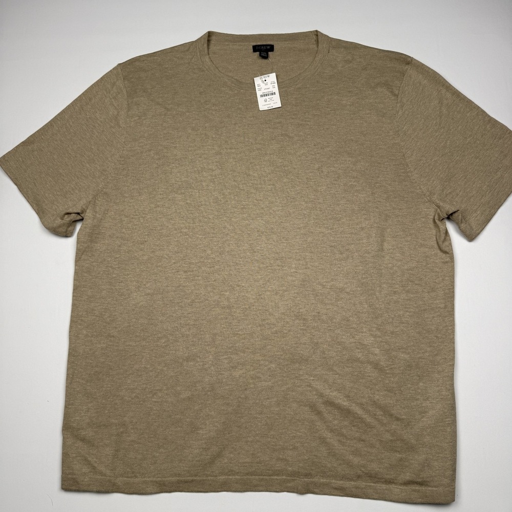 J.Crew Cotton Blend Sweater Tee Mens 2XL Beige Linen Blend Short Sleeve BY968
